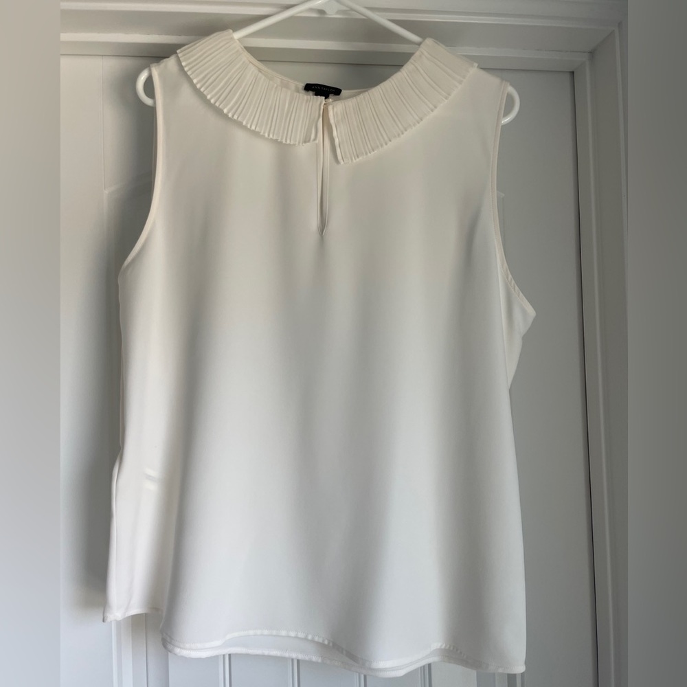 Ann Taylor Pleated Collar Shell in ivory - L